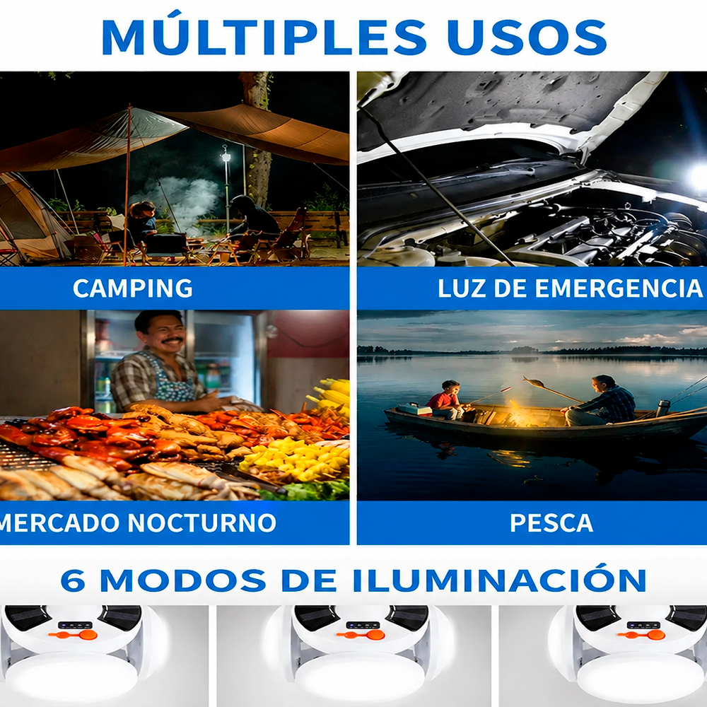 Ampolleta Solar Led Emergencia Recargable 40w Usb Expandible-7