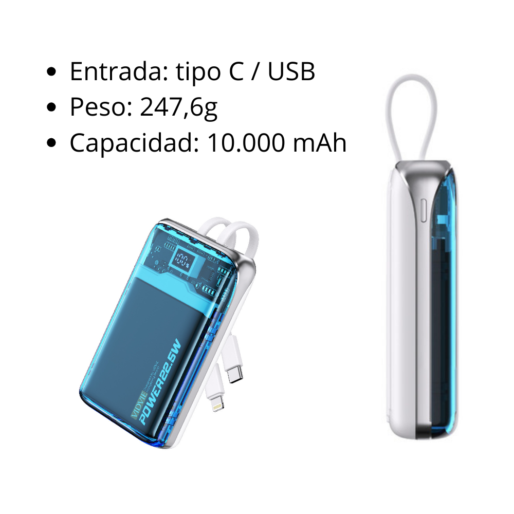 Cargador Vidvie Power Bank Ultra Rápida Trasparente 2 En 1-2