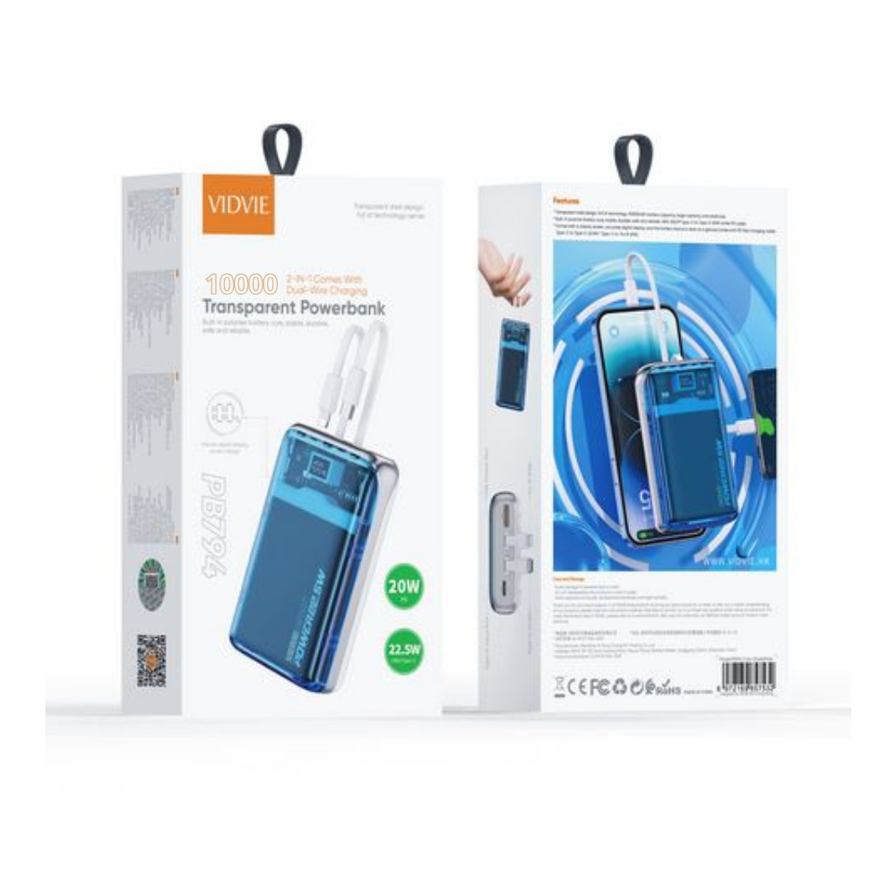 Cargador Vidvie Power Bank Ultra Rápida Trasparente 2 En 1-7