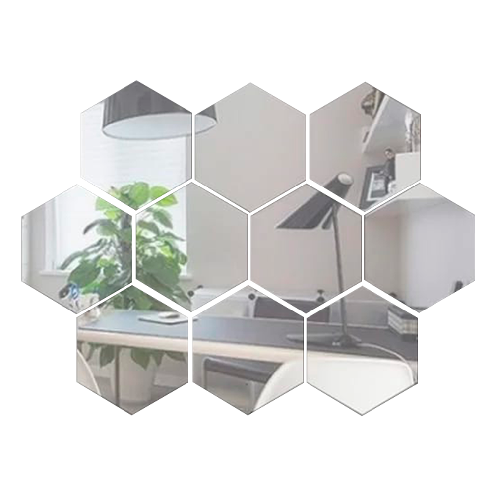 Pack X6 Vinilo Espejo Pared Adhesivo Hexagonal Decorativo-0