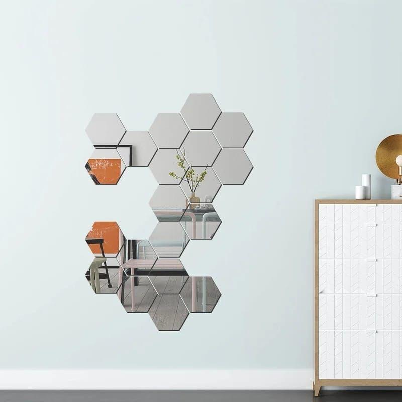 Pack X6 Vinilo Espejo Pared Adhesivo Hexagonal Decorativo-5