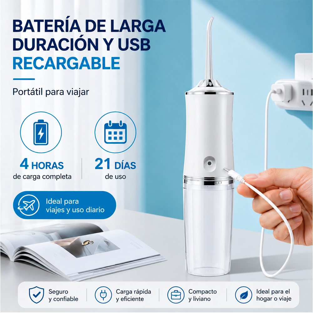 Irrigador Bucal Port til Recargable Usb 4 Boquillas Limpiado-6