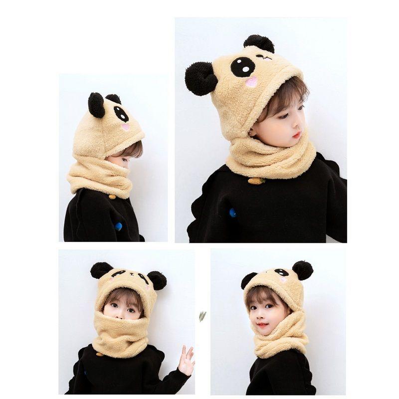 Gorro Felpa Niños Niñas Cuello Abrigador Oso Panda Diseños-2