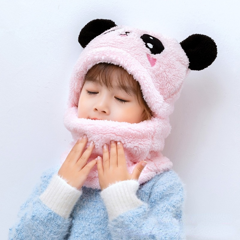 Gorro Felpa Niños Niñas Cuello Abrigador Oso Panda Diseños-5