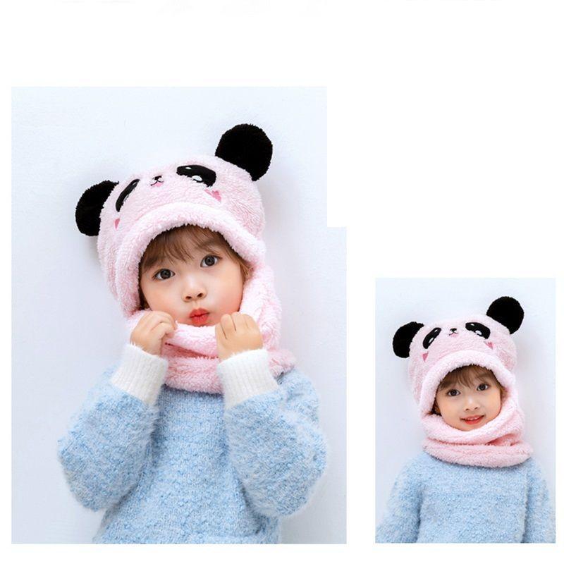 Gorro Felpa Niños Niñas Cuello Abrigador Oso Panda Diseños-3
