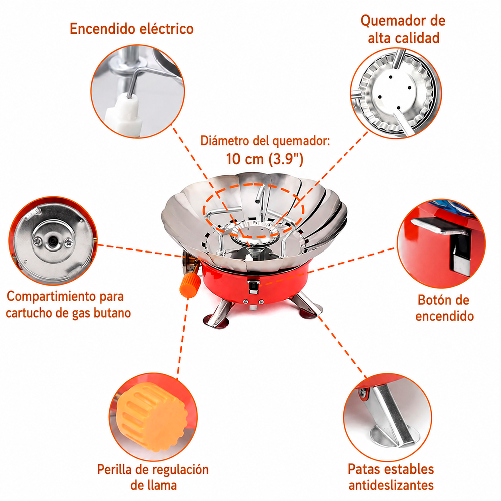 Cocinilla Camping A Gas Con Paraviento Encendido Piezo-2