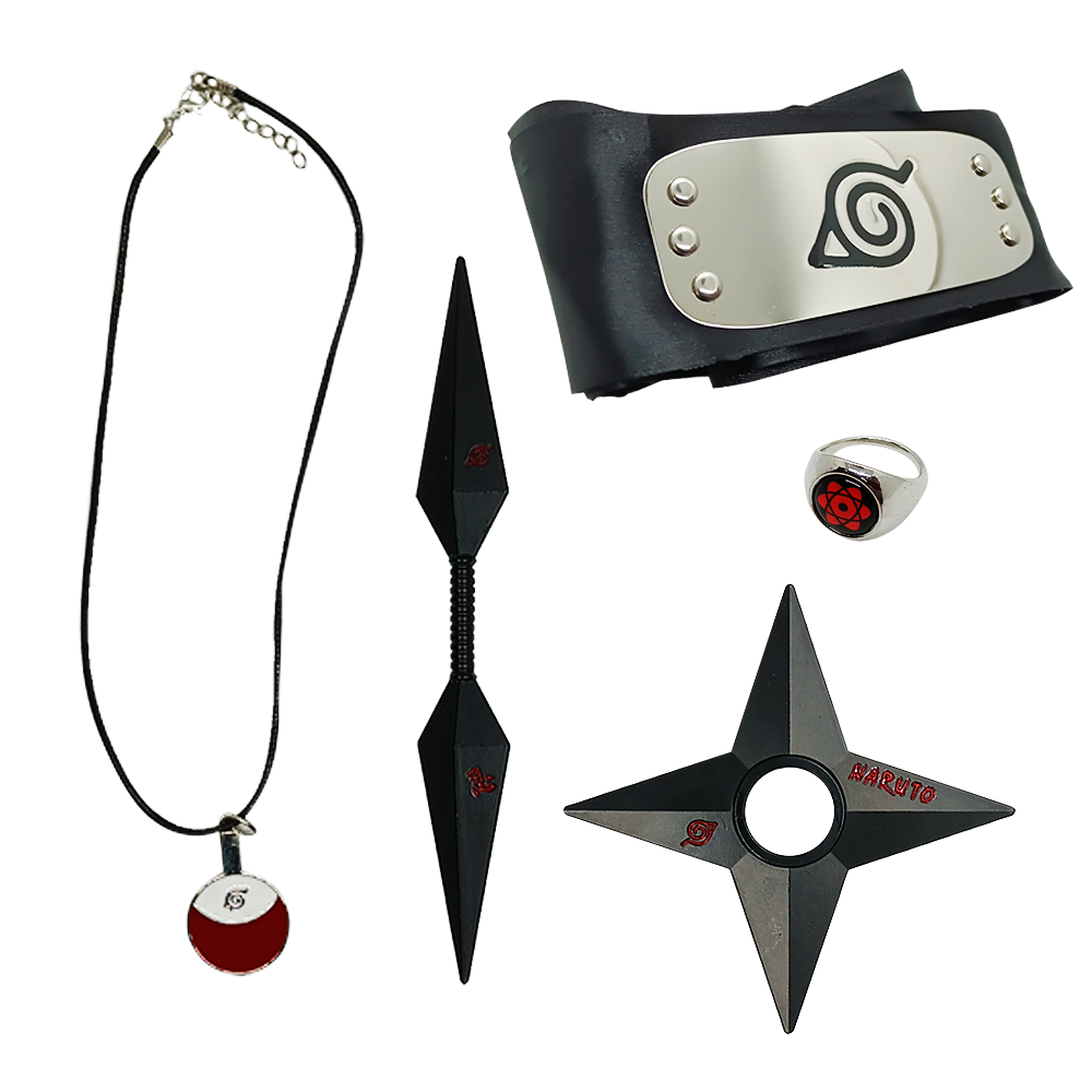 Set Naruto Cosplay Anillo Collar Banda Shuriken Kunai 5 Pcs-1