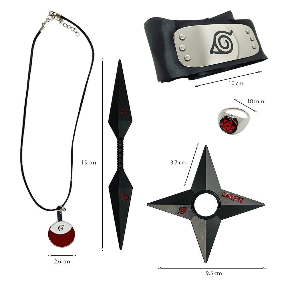 Set Naruto Cosplay Anillo Collar Banda Shuriken Kunai 5 Pcs-2