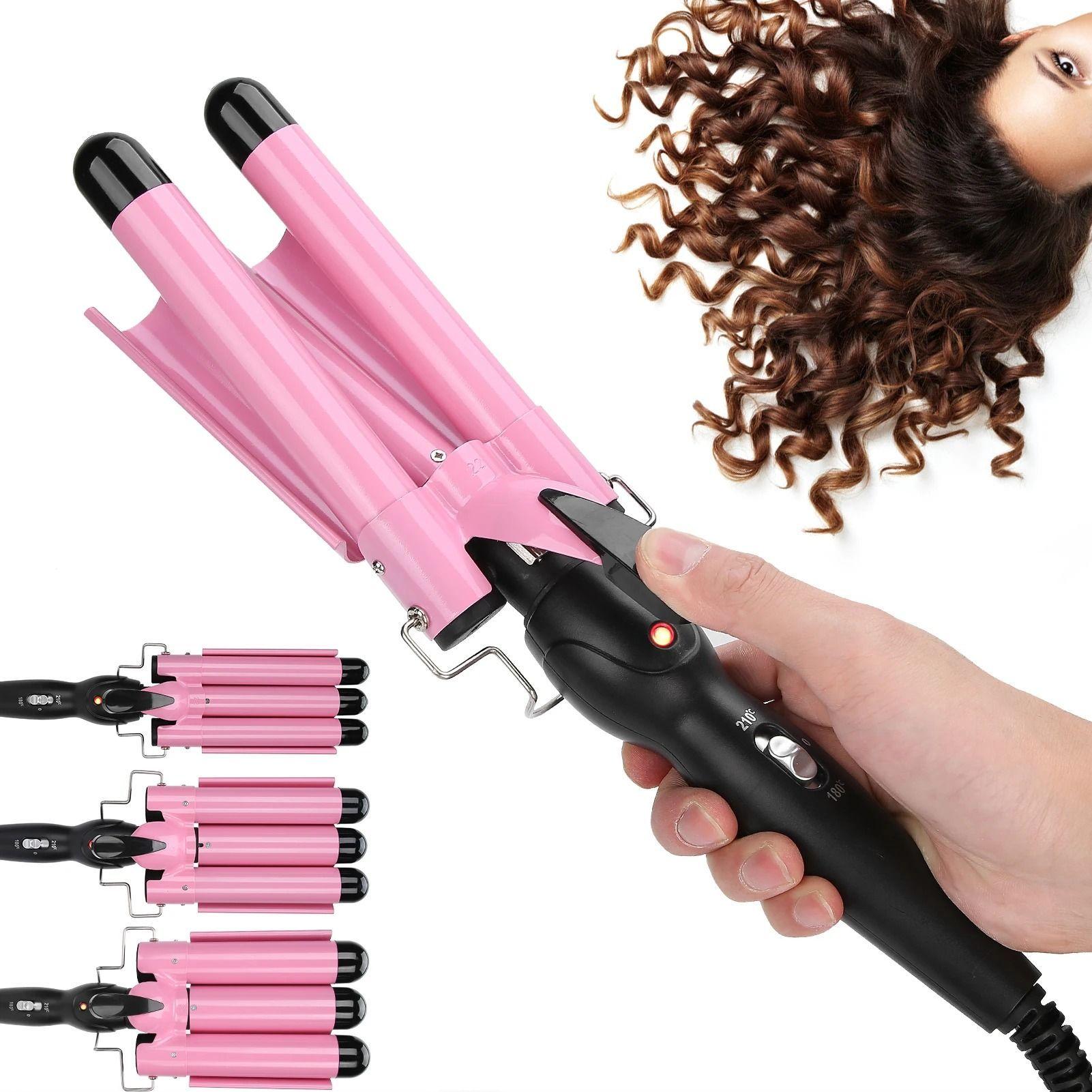 Rizador De Pelo Triple Cer mico Ondas Sirena 3 Tubos Profesional-0