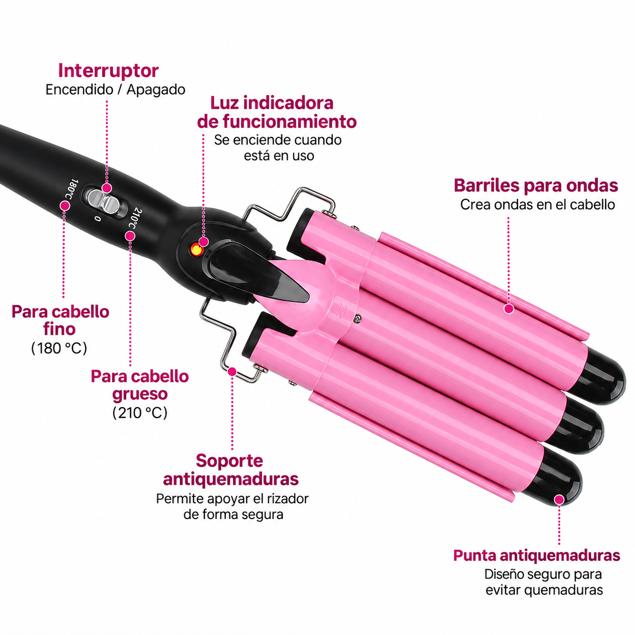 Rizador De Pelo Triple Cer mico Ondas Sirena 3 Tubos Profesional-5