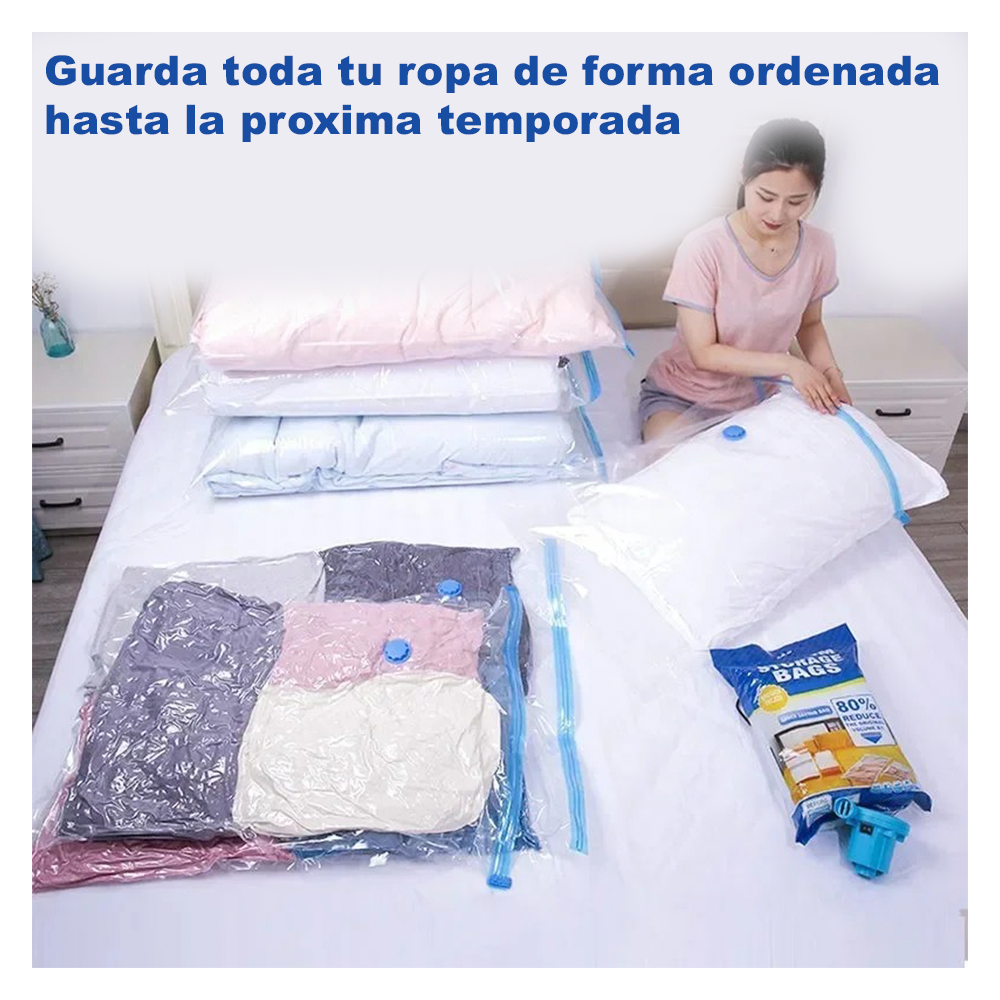 Set 5 Bolsa Al Vacio Comprimir Ropa Medidas + Bomba Manual-4