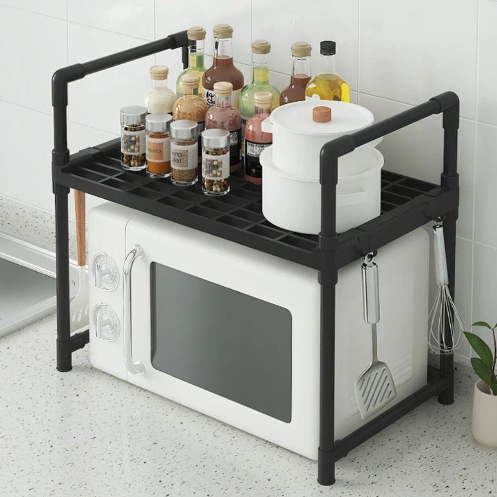 Estante Repisa Para Microondas Con Ganchos Color Negro-4