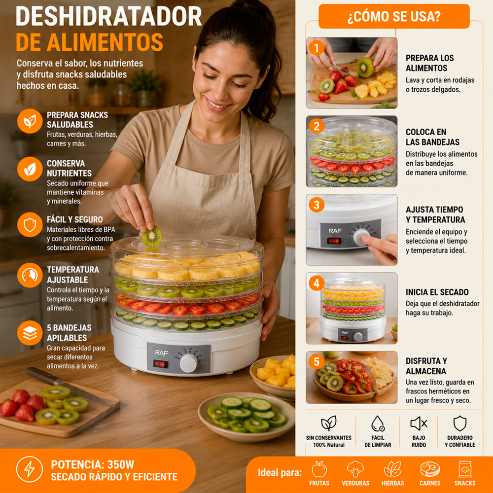 Deshidratador De Alimentos El ctrico 5 Bandejas 350w-8