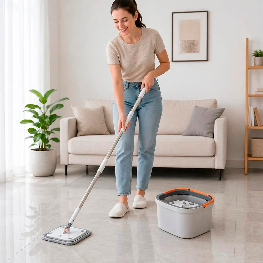 Trapero Giratorio Spin Mop 360 Con Balde Y 2 Repuestos Micro-5