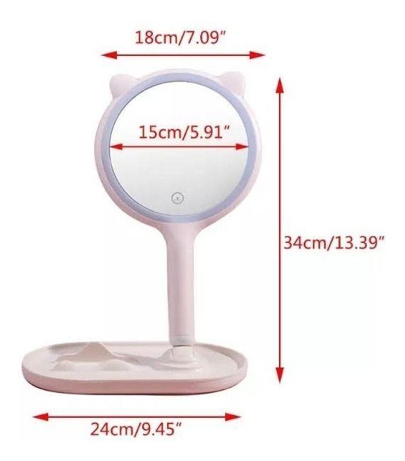 Espejo De Mano Led Recargable Usb Soporte Para Cel-3