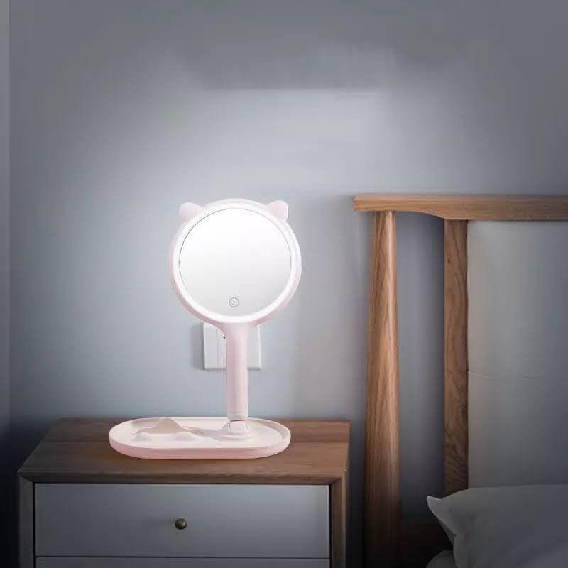 Espejo De Mano Led Recargable Usb Soporte Para Cel-2