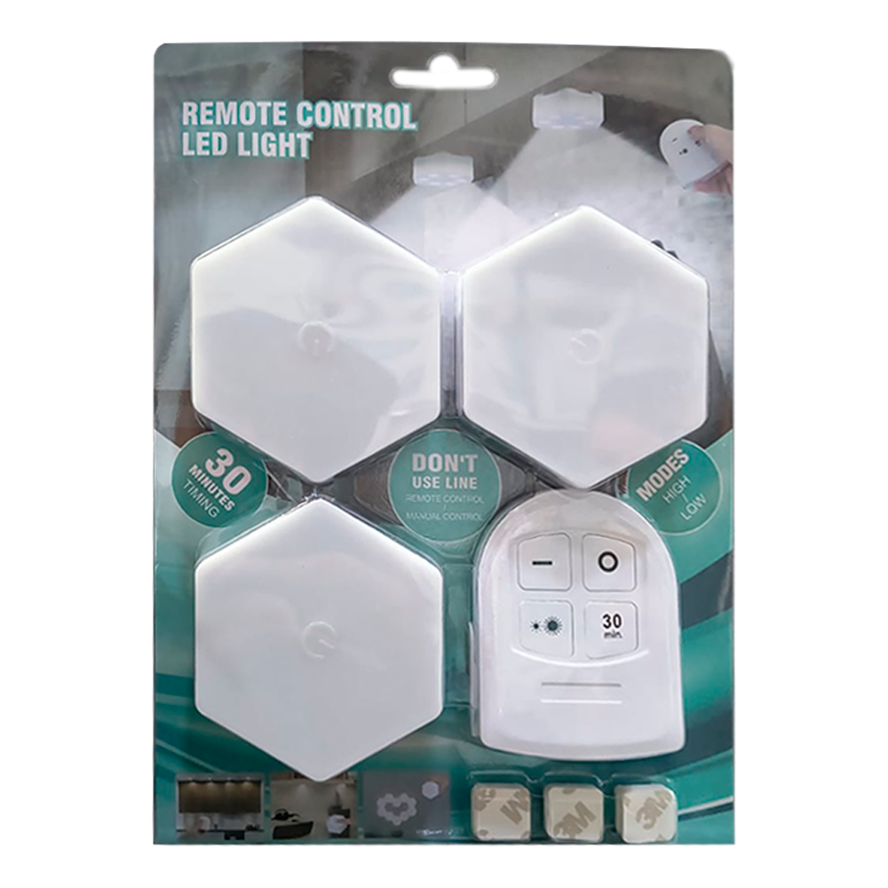 Lampara Led Hexagonal Pared Con Control Remoto Pack 3 Luces-0