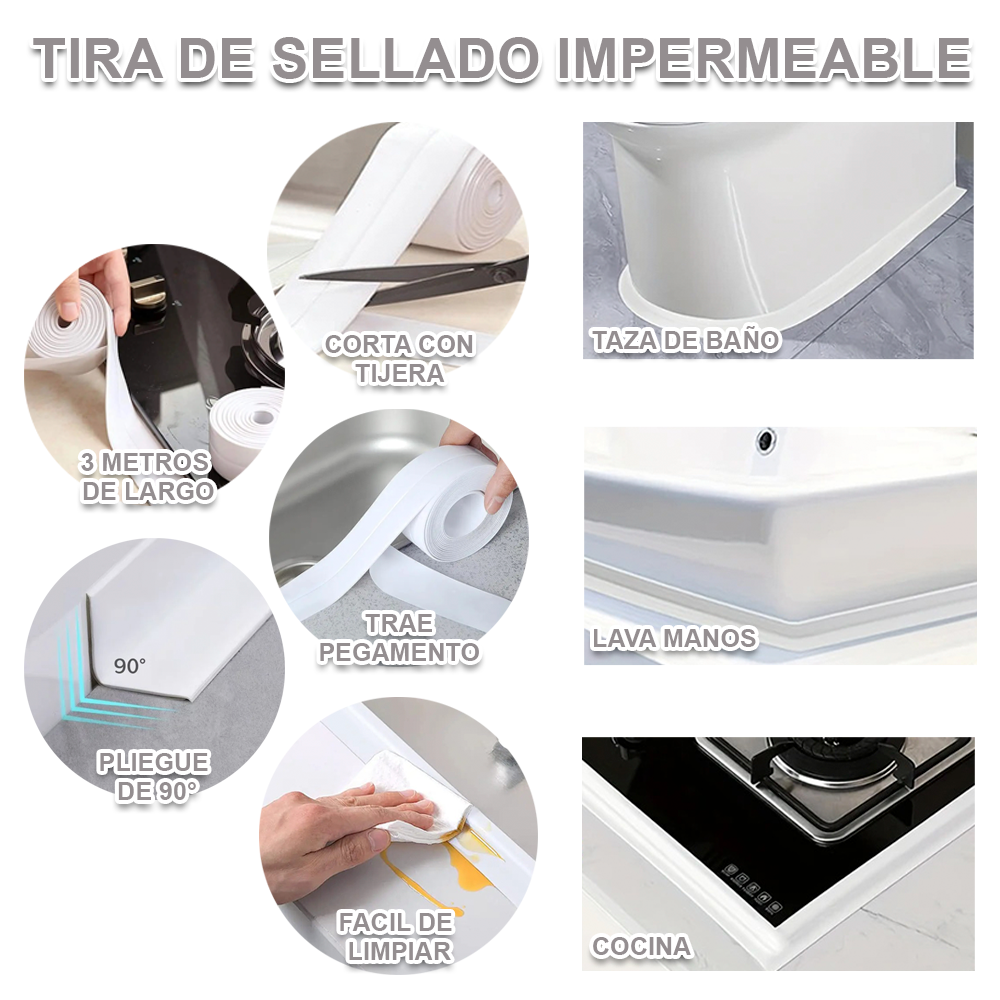 Tira Sellado Baño Impermeable Ducha Calafateo Cinta Adhesiva-3
