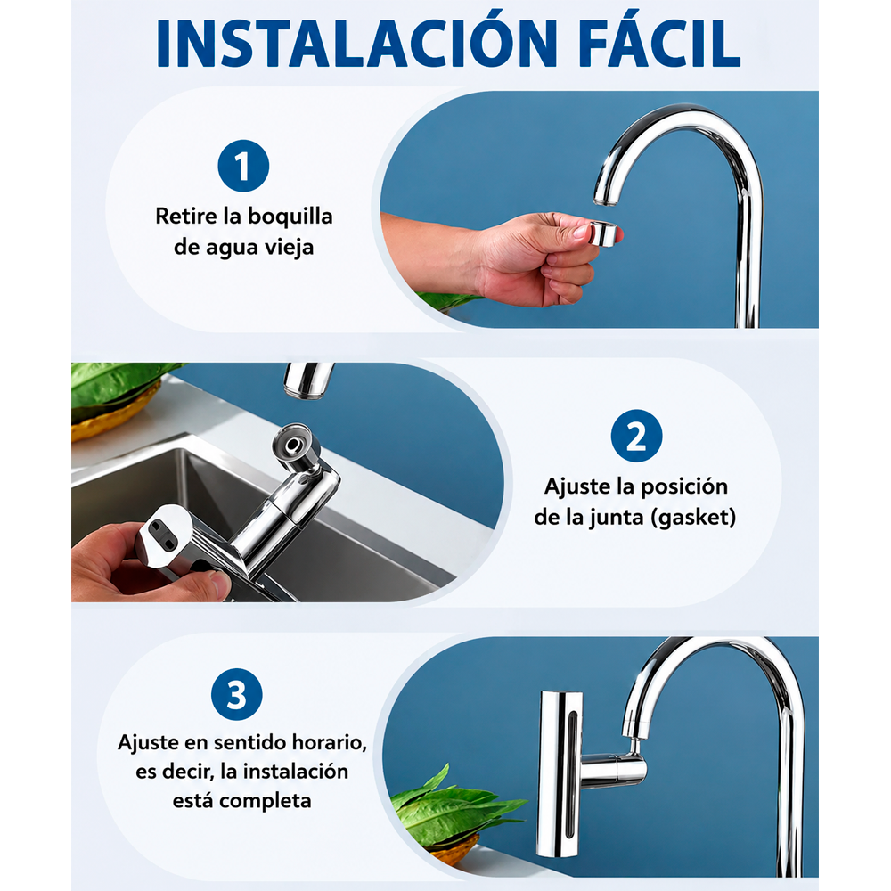 Adaptador Llave Lavaplatos 3 Modos 720 Aireador GiratorioAdaptador Llave Lavaplatos 3 Modos 720 Ai-4