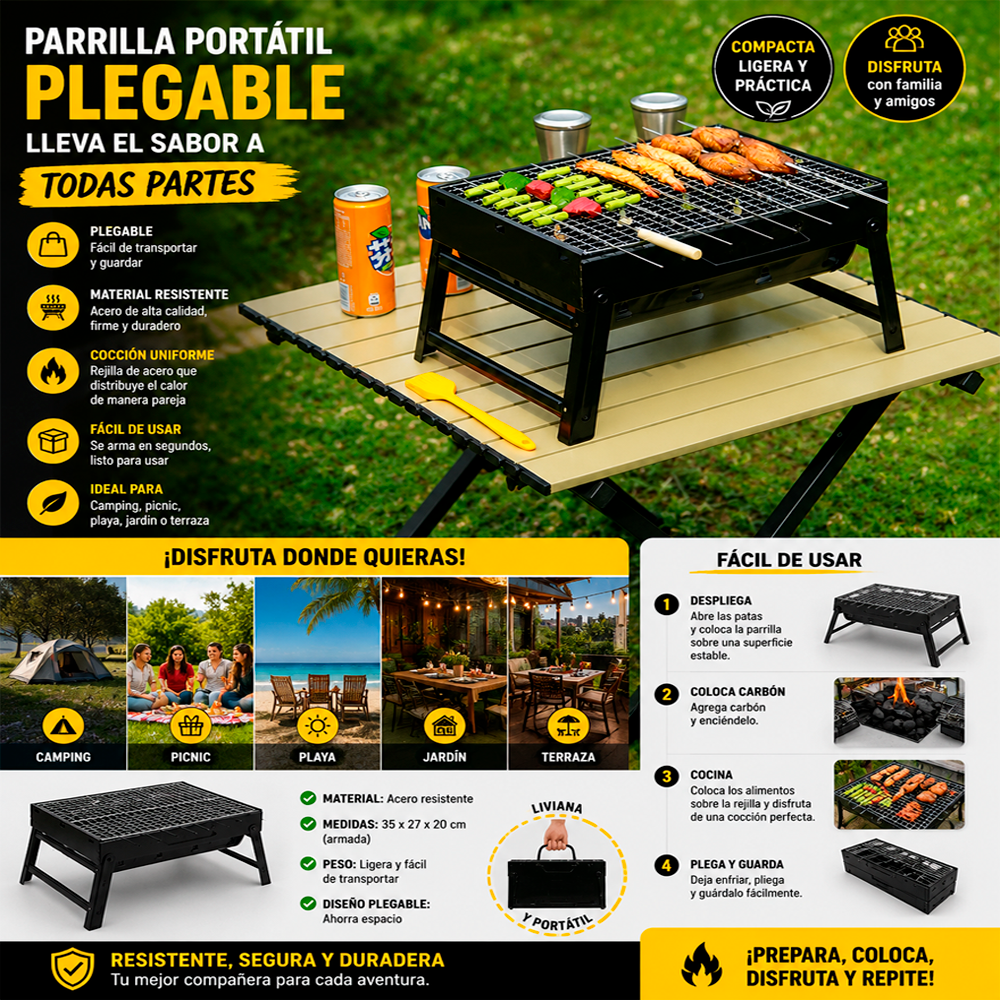 Parrilla Plegable Port til Para Carb n Asador Camping Picnic-7
