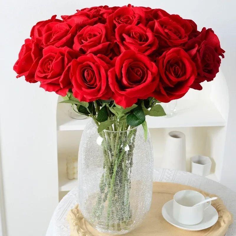 Rosa Artificial Roja Flores Decoración Regalo Amor Rosas-4