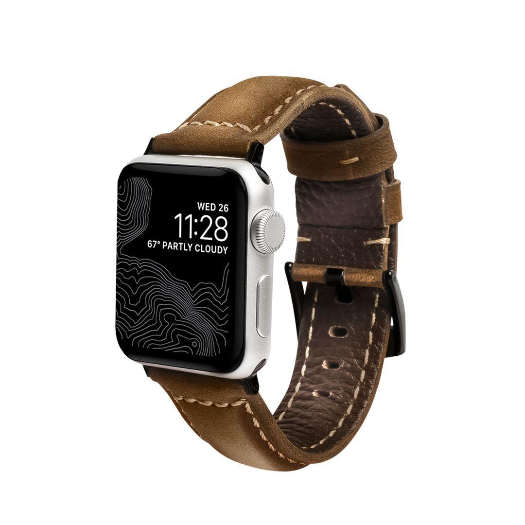Correa De Cuero Genuino Para Apple Watch Cafe-0
