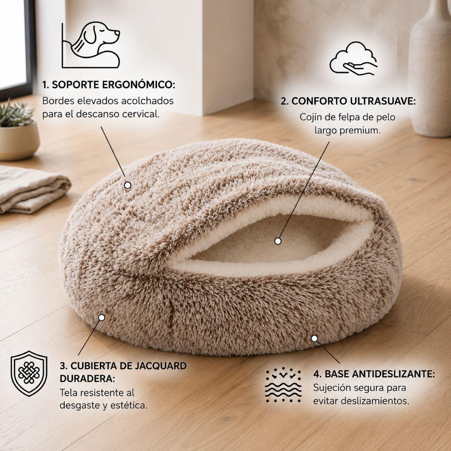 Cama Iglu  Cueva  Cálida Antideslizante Mascotas 58cm-3