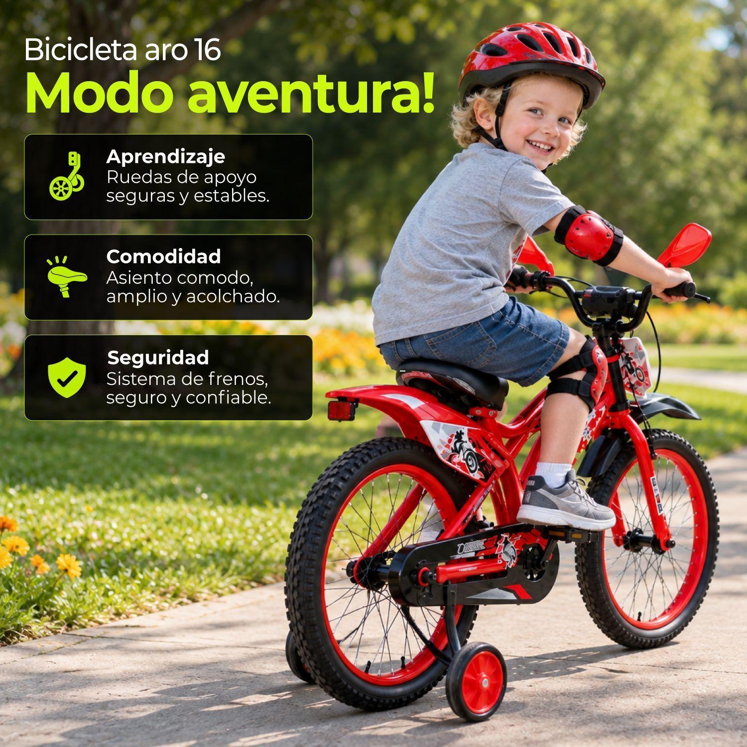 Bicicleta Infantil Aro 16 Motocross Deportiva Roja-3