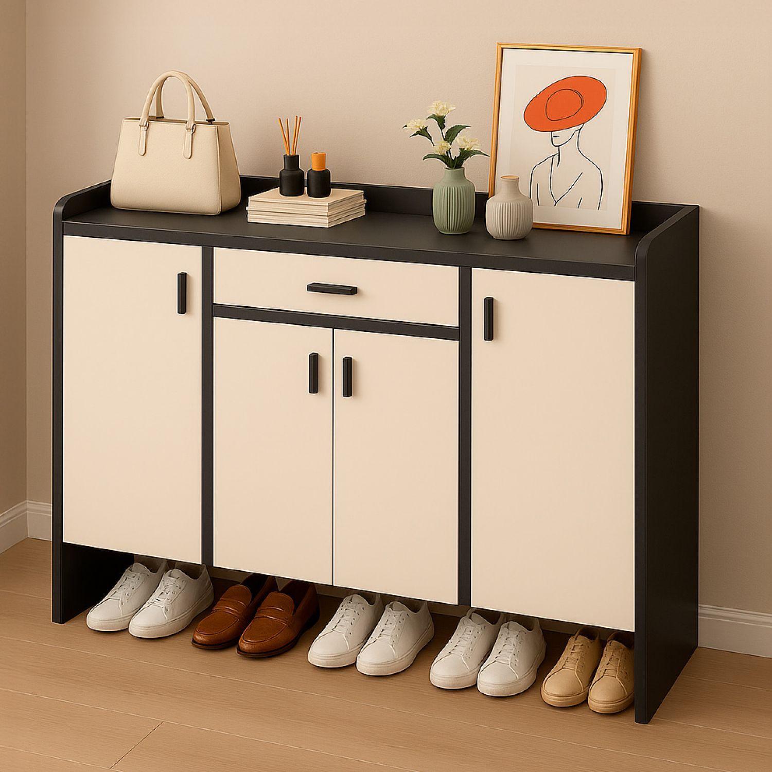 Zapatero 4 Puertas Organizador Estante con Cajon 121x30x80Cm-1