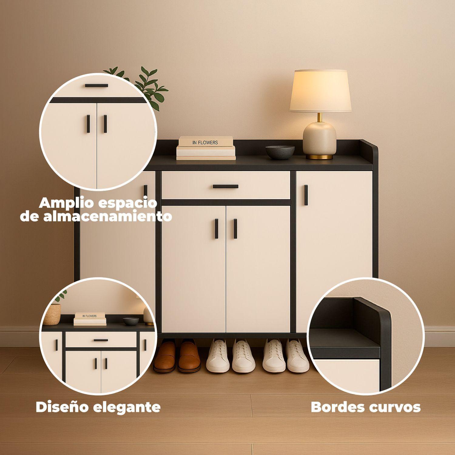 Zapatero 4 Puertas Organizador Estante con Cajon 121x30x80Cm-3