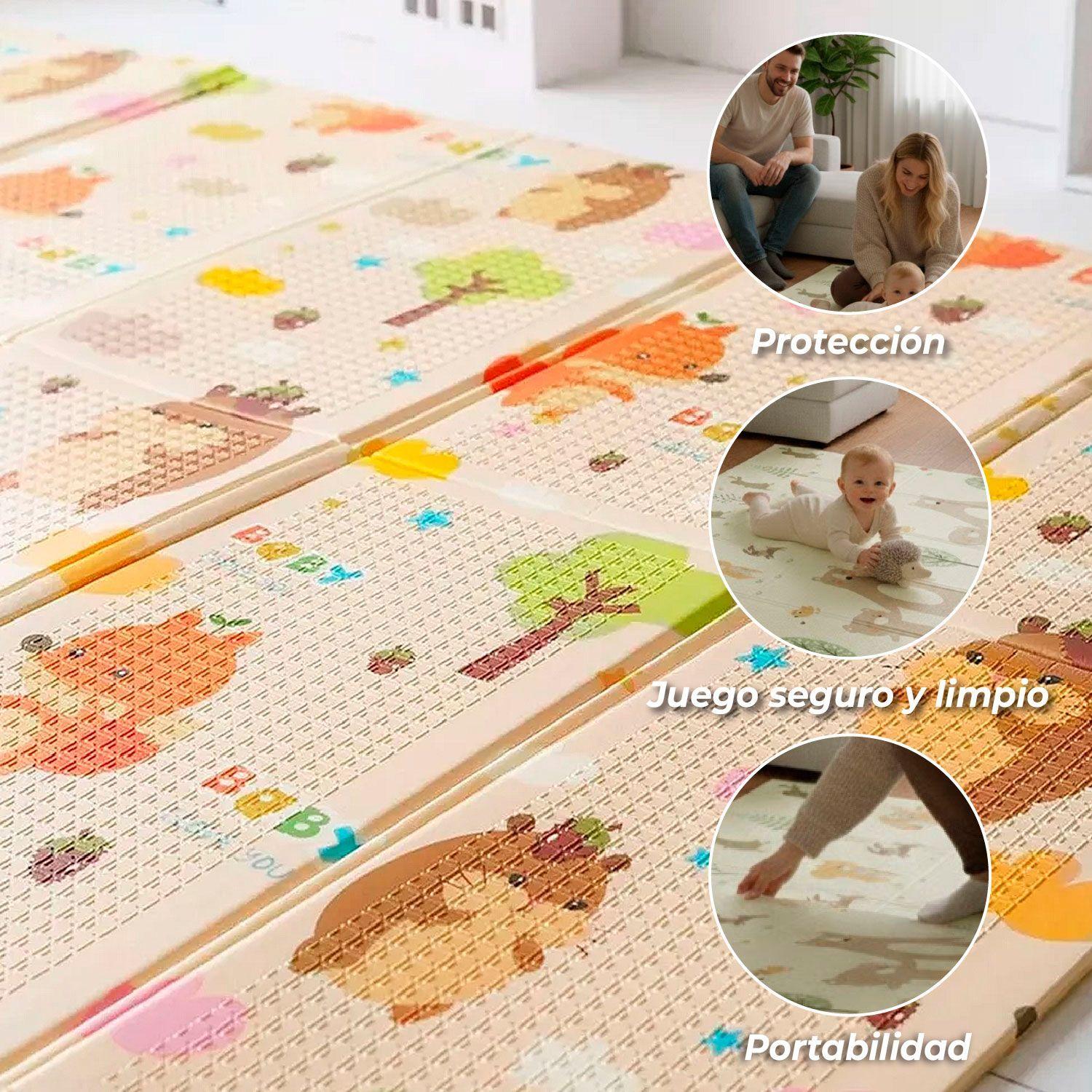 Alfombra Antigolpe Bebe Plegable Reversible Osito + Bolso -3