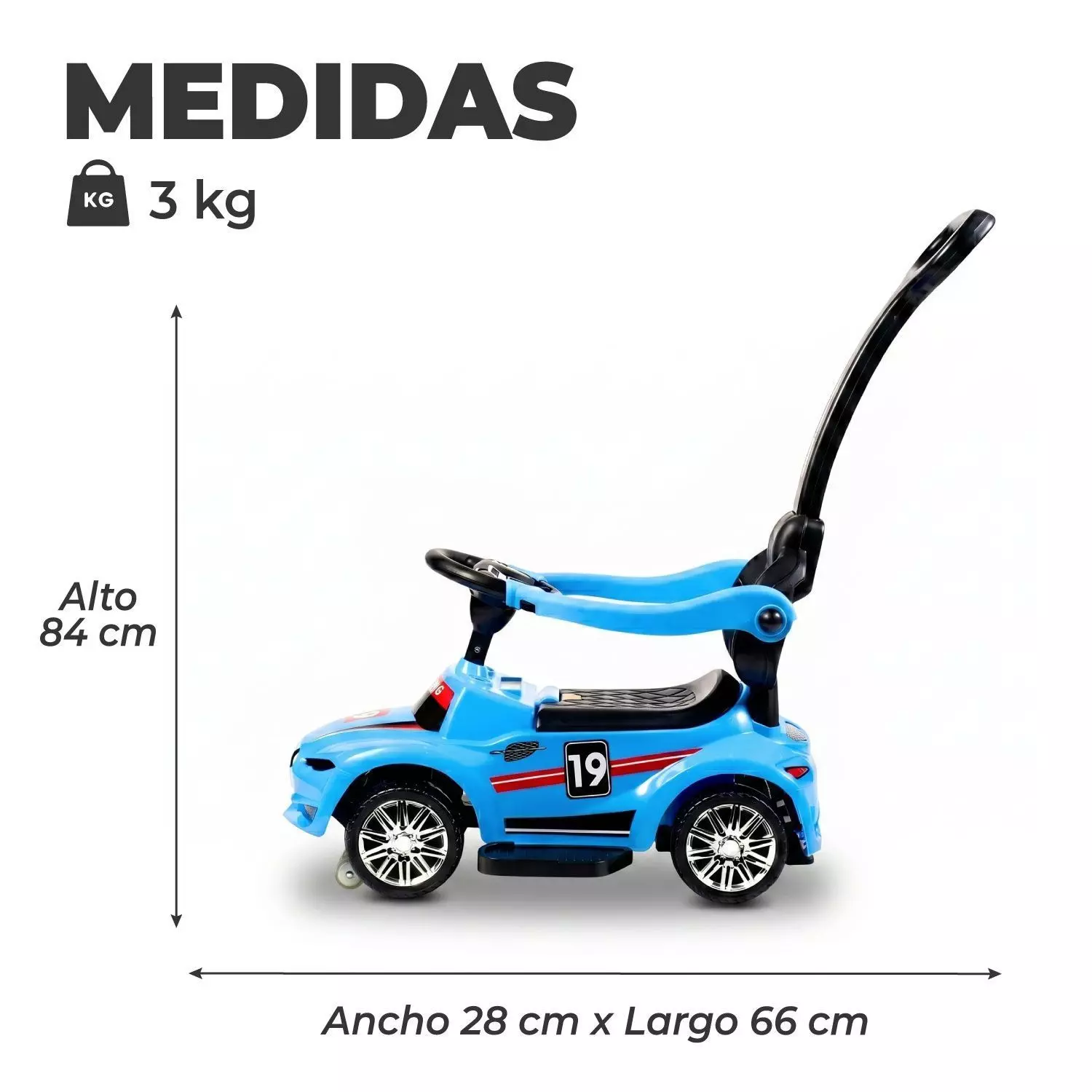  Auto Correpasillos Andador 2 en 1 con Mango Celeste-2