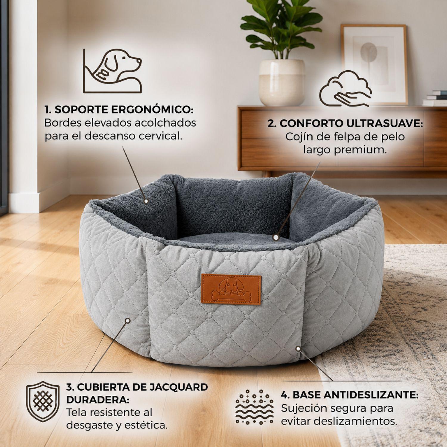 Cama Mascotas 35cm Jacquard Premium Acolchada Perro Gato-3