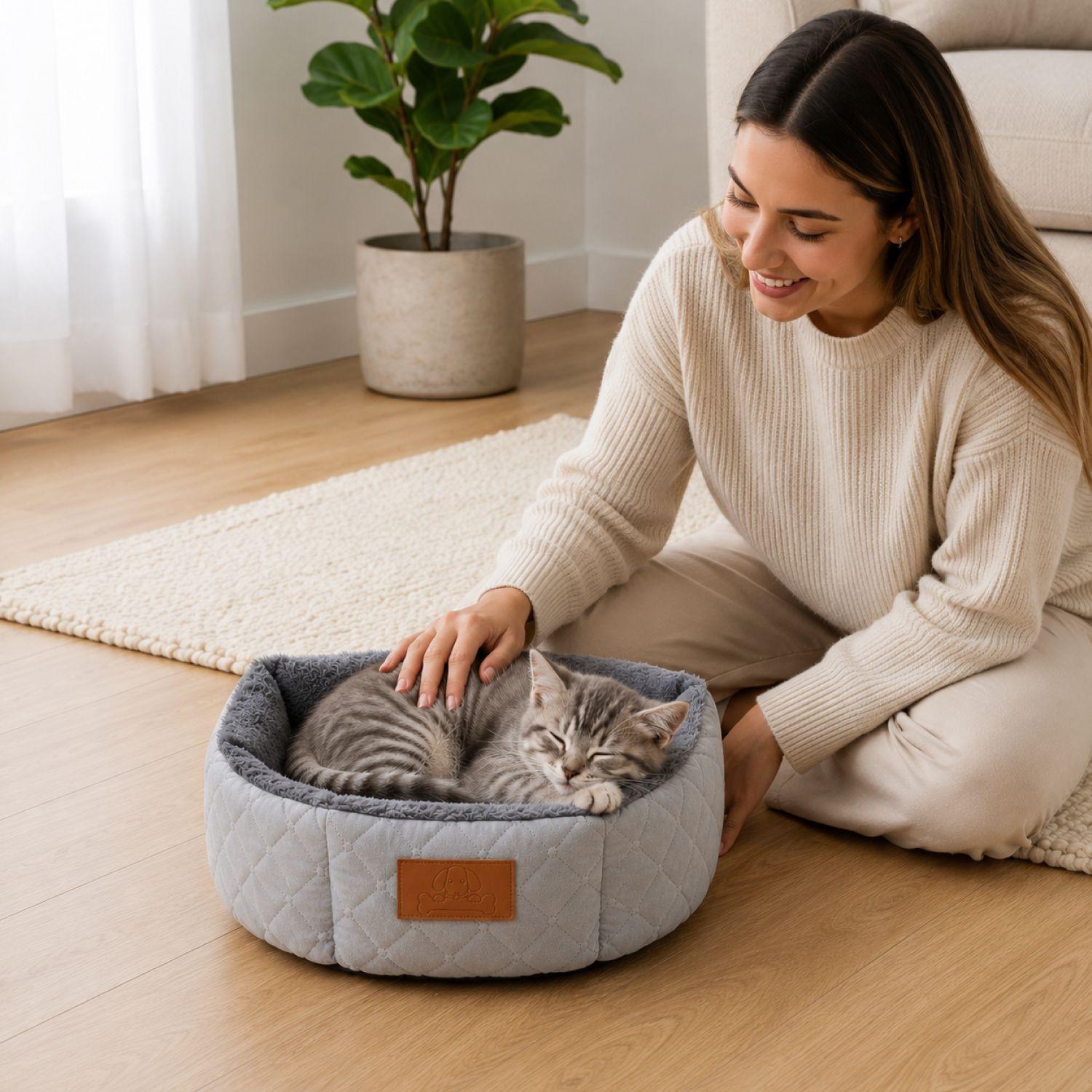 Cama Mascotas 35cm Jacquard Premium Acolchada Perro Gato-4