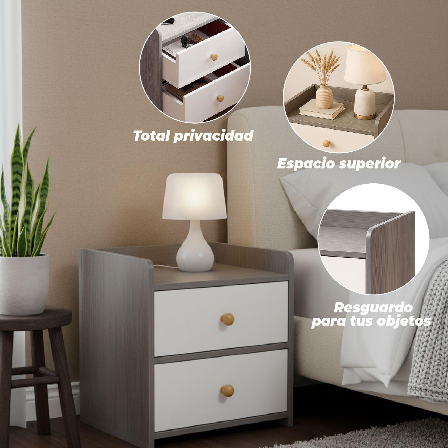 Velador Grey  2 Cajones 41x34x26 Cm-3