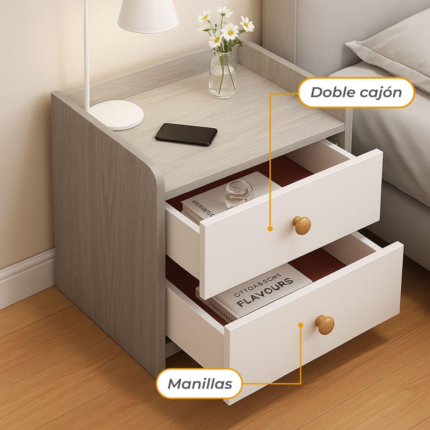 Velador Grey  2 Cajones 41x34x26 Cm-5