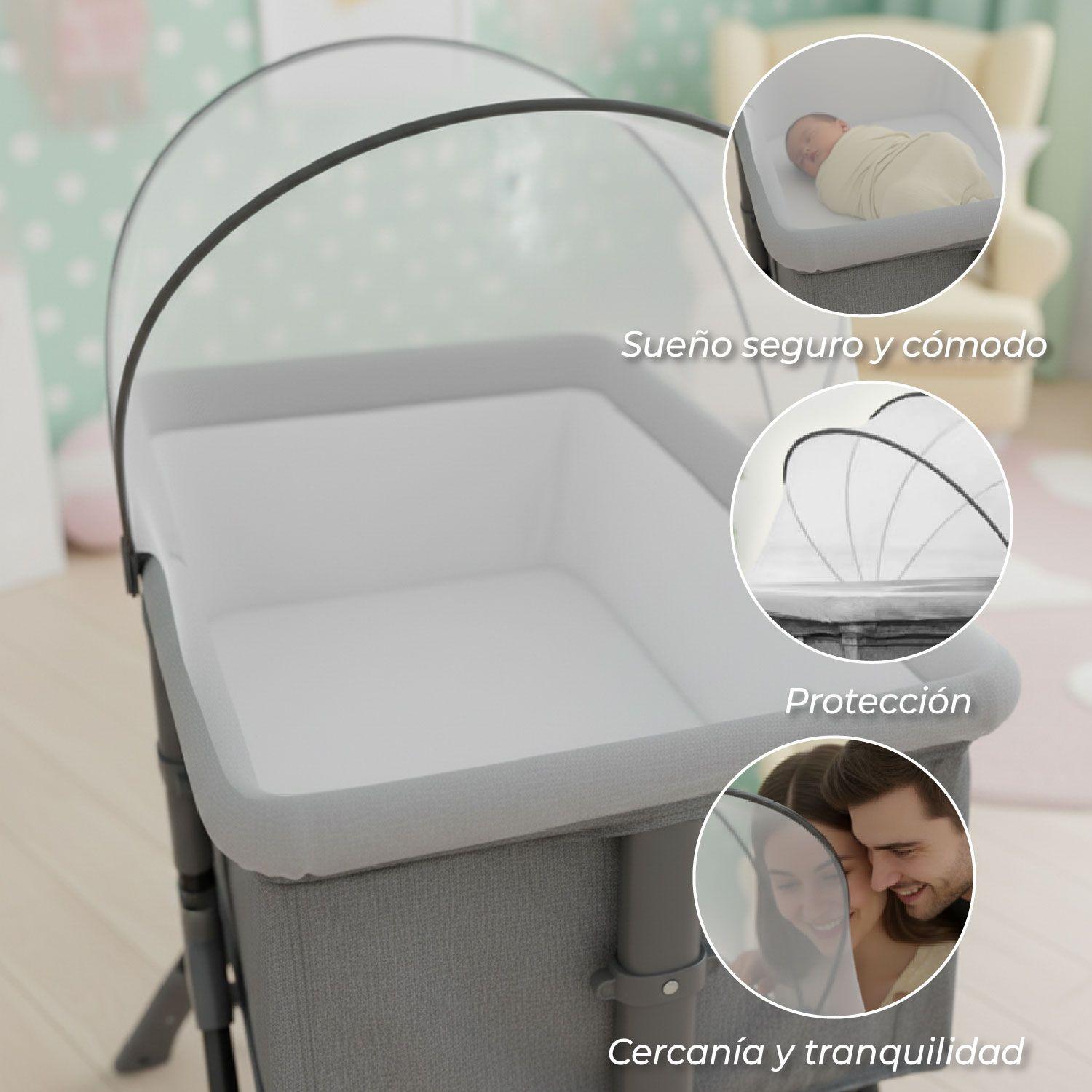 Cuna Colecho Moises Bebe Mecedora Con Mosquitero Gris-2