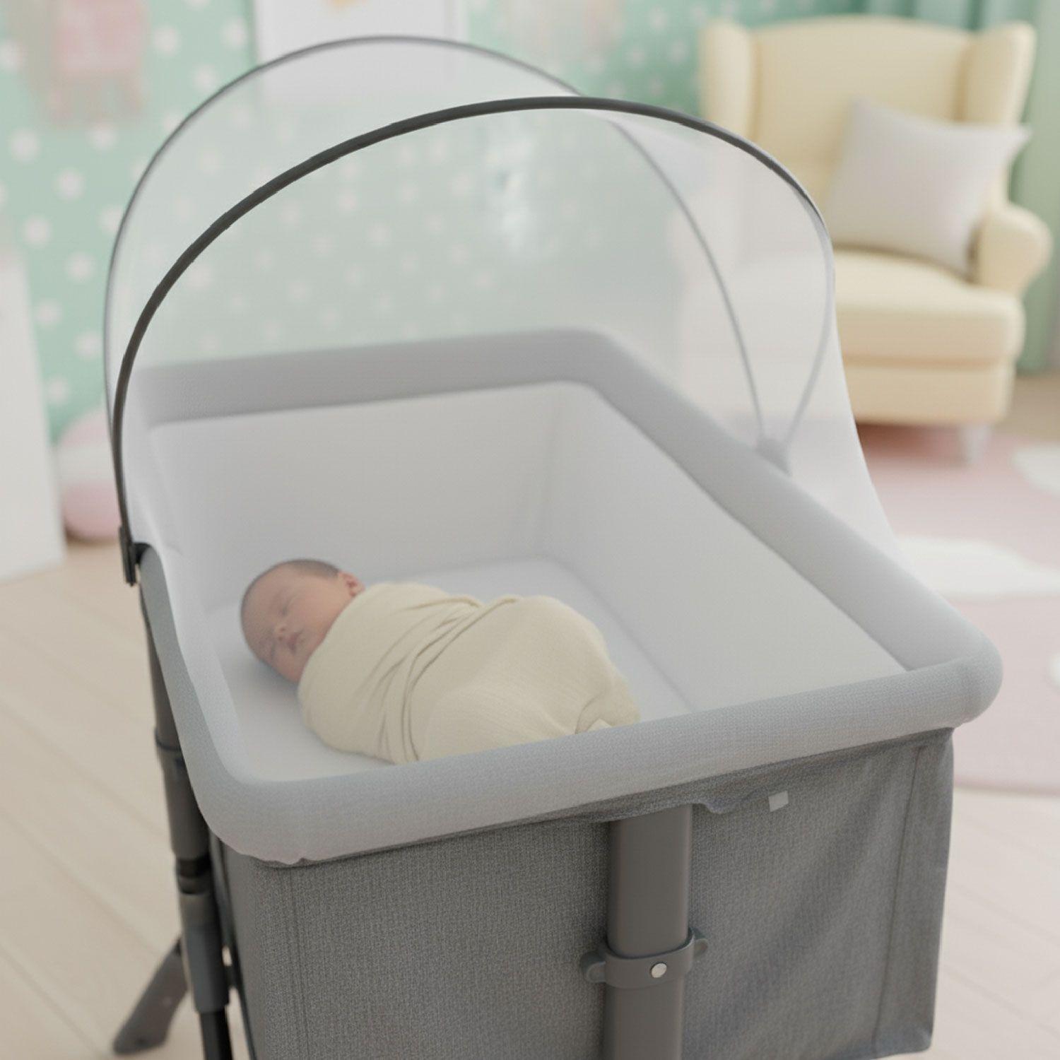 Cuna Colecho Moises Bebe Mecedora Con Mosquitero Gris-3