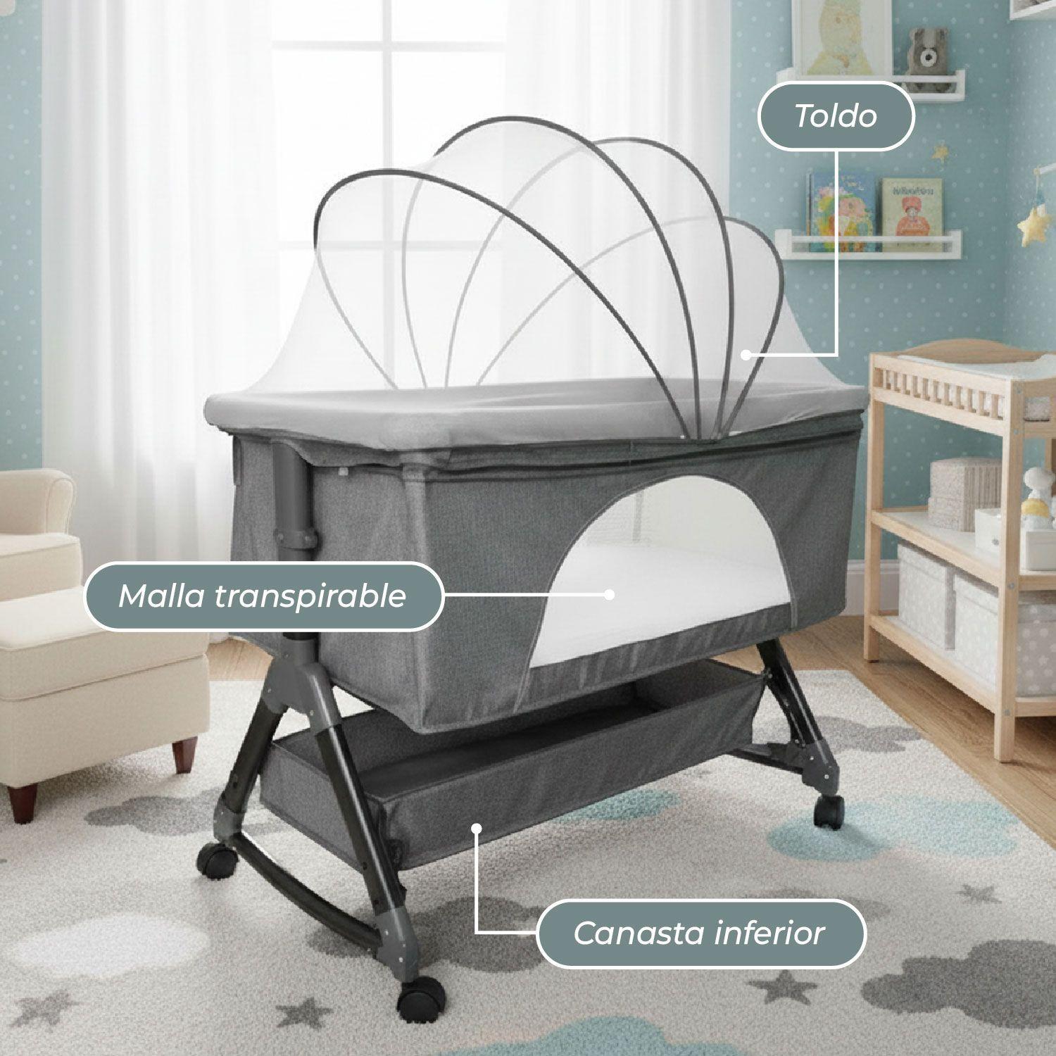 Cuna Colecho Moises Bebe Mecedora Con Mosquitero Gris-4