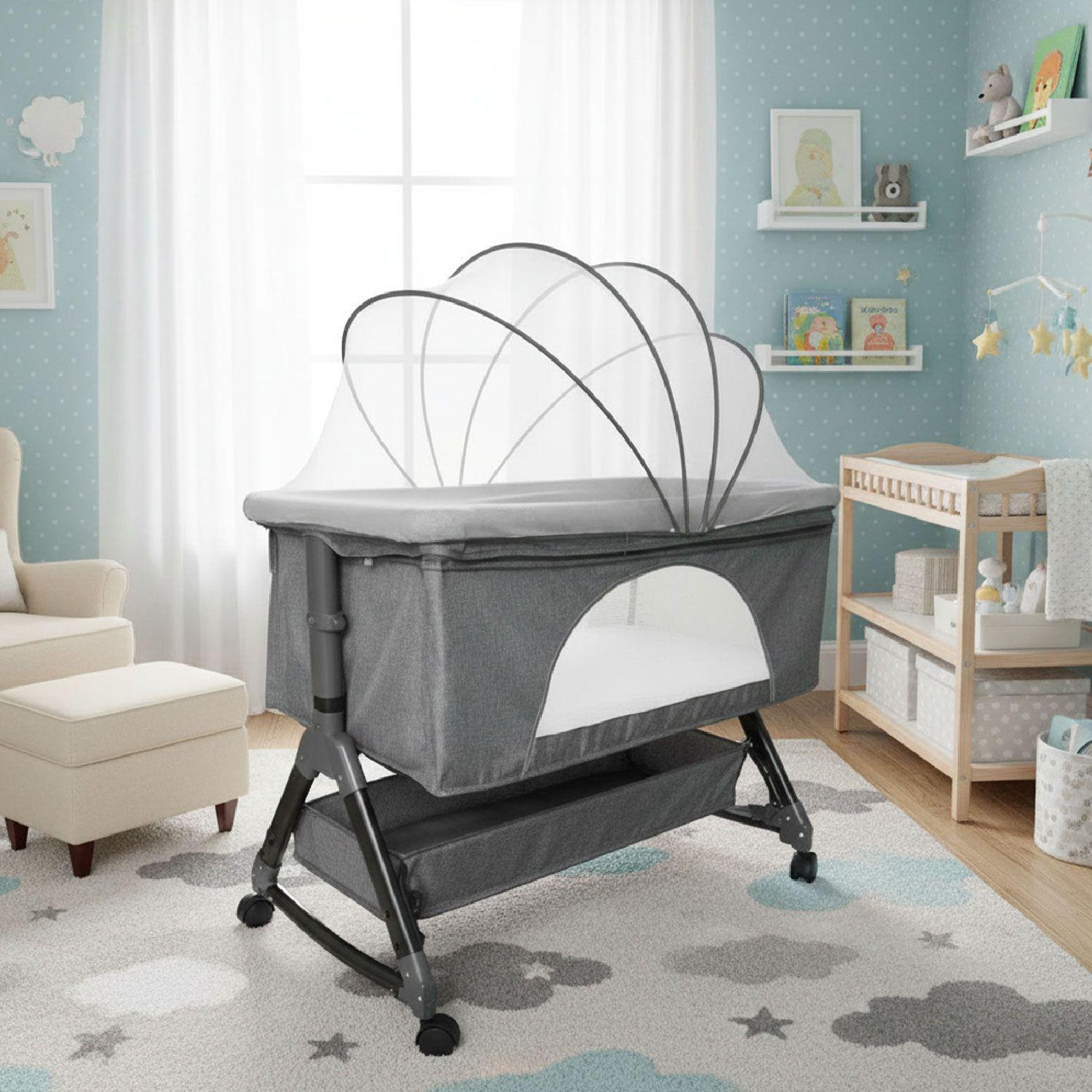 Cuna Colecho Moises Bebe Mecedora Con Mosquitero Gris-5