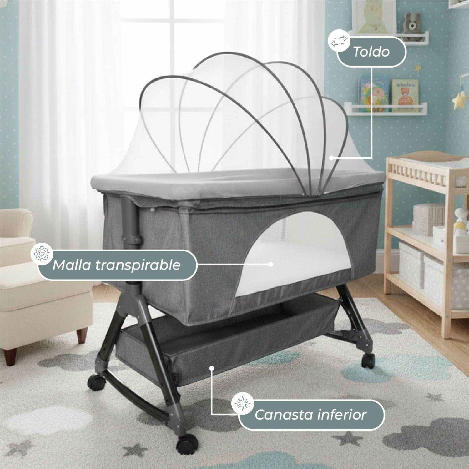 Cuna Colecho Moises Bebe Mecedora Con Mosquitero Gris-5