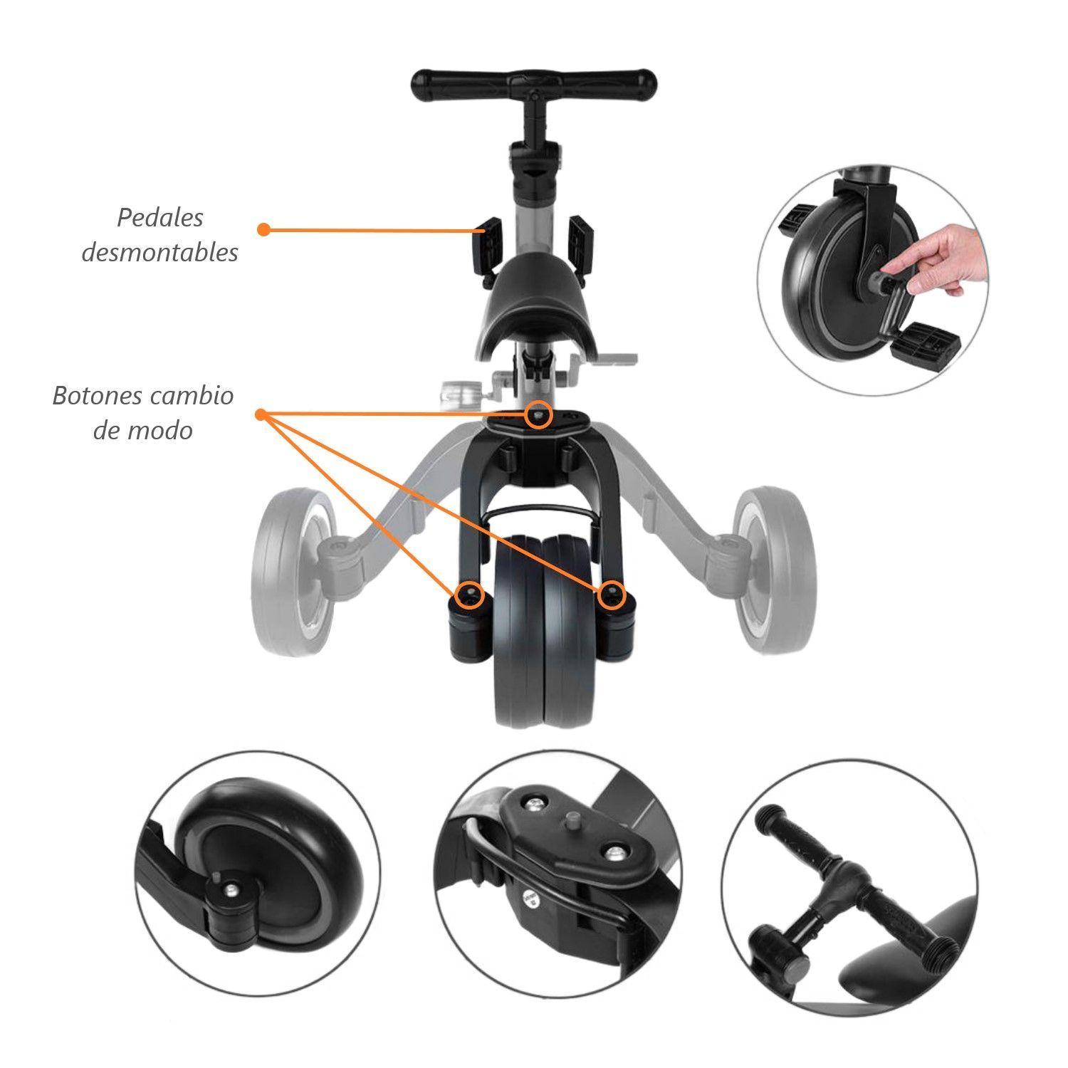 Triciclo Correpasillos Bicicleta de Aprendizaje Multiposiciones  3 En 1 Blanco-2