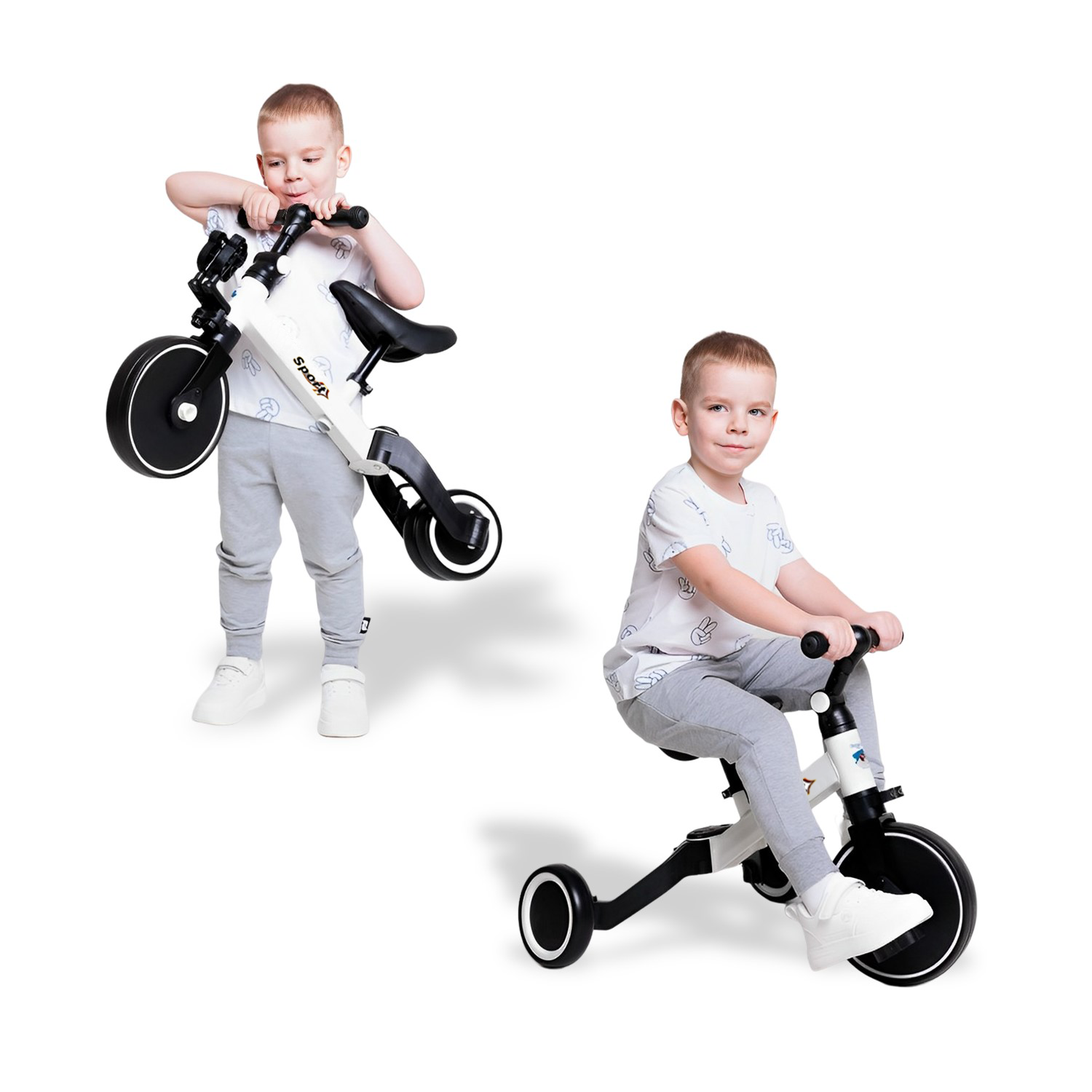 Triciclo Correpasillos Bicicleta de Aprendizaje Multiposiciones  3 En 1 Blanco-7