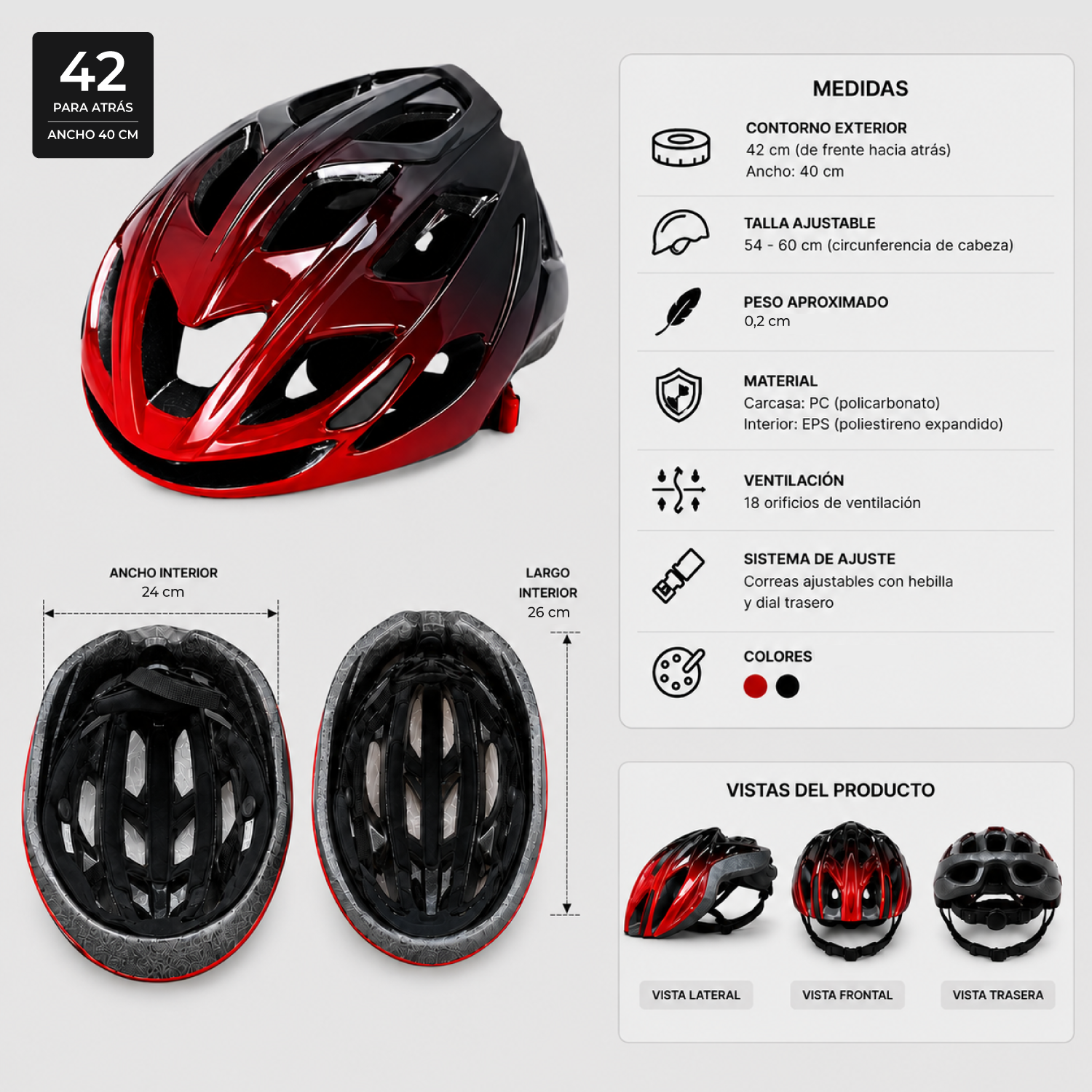 Casco Bicicleta MTB Adulto Ajustable Ventilado Rojo Negro-2