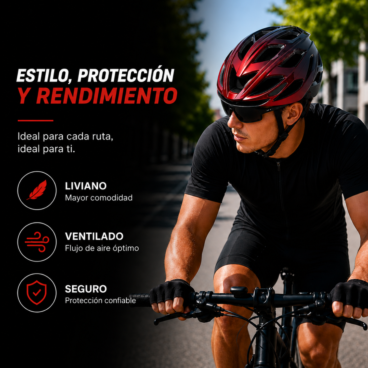 Casco Bicicleta MTB Adulto Ajustable Ventilado Rojo Negro-5