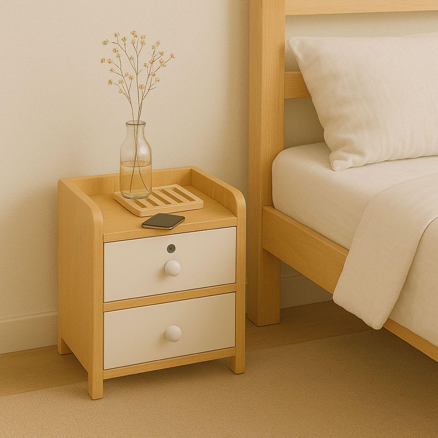 Velador Bicolor 1 Niveles 2 Cajon Con Llave 40x33x27 Cm-1