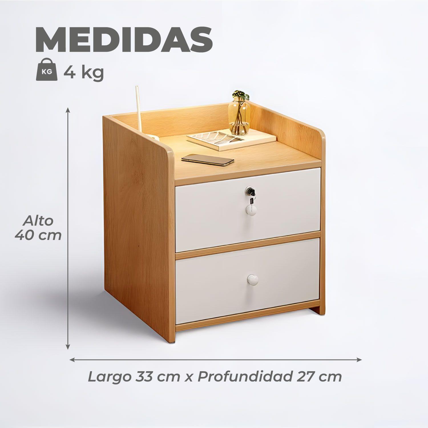 Velador Bicolor 1 Niveles 2 Cajon Con Llave 40x33x27 Cm-2