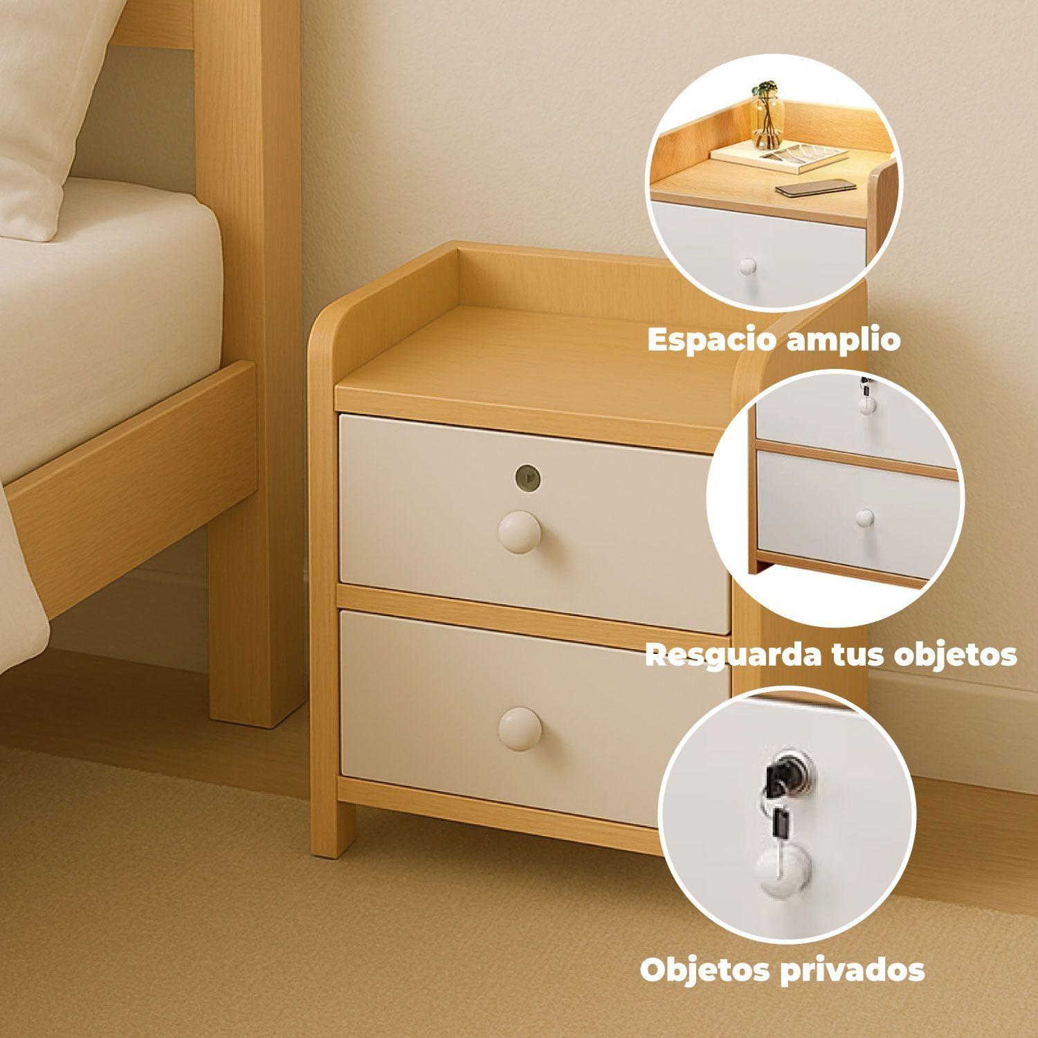 Velador Bicolor 1 Niveles 2 Cajon Con Llave 40x33x27 Cm-3