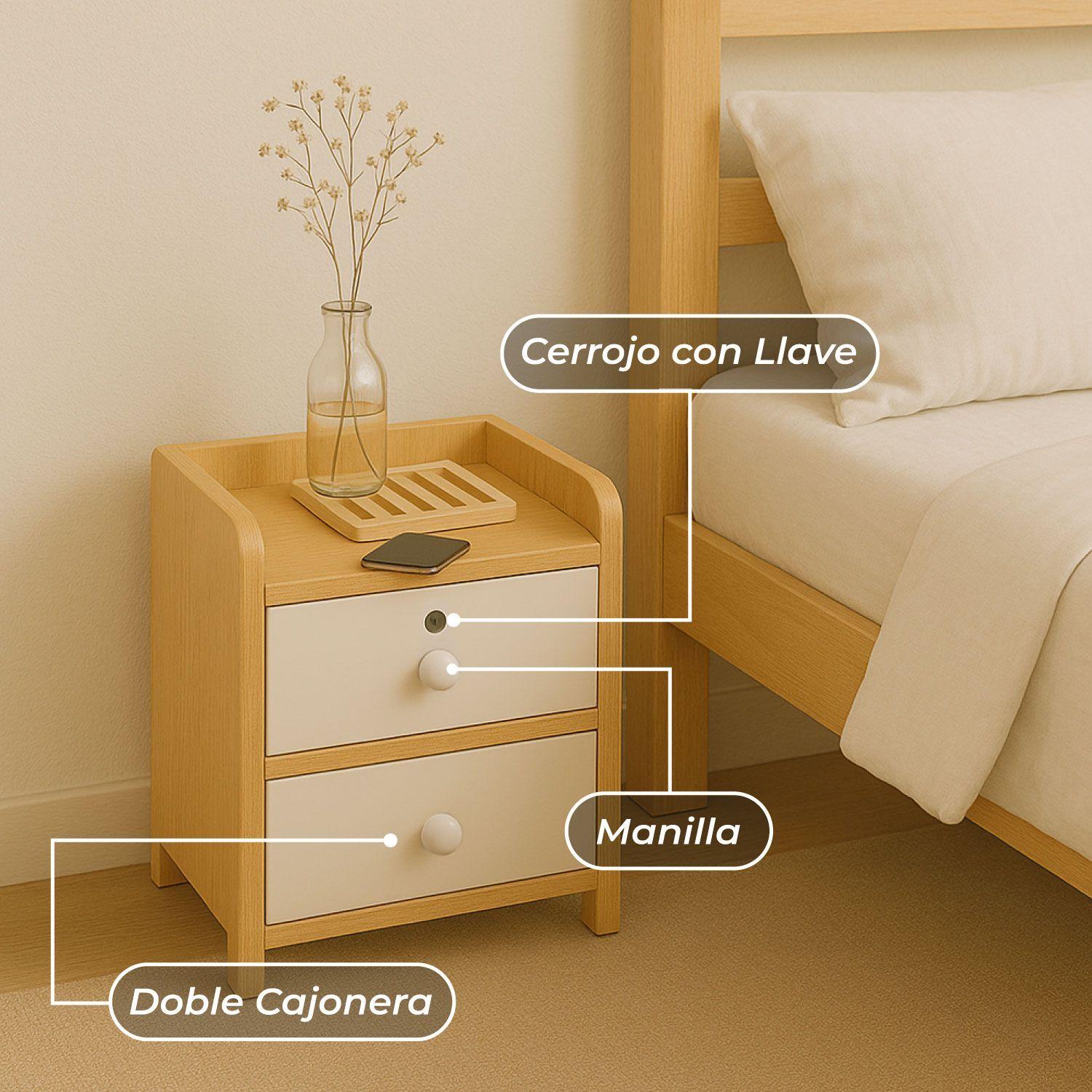 Velador Bicolor 1 Niveles 2 Cajon Con Llave 40x33x27 Cm-5