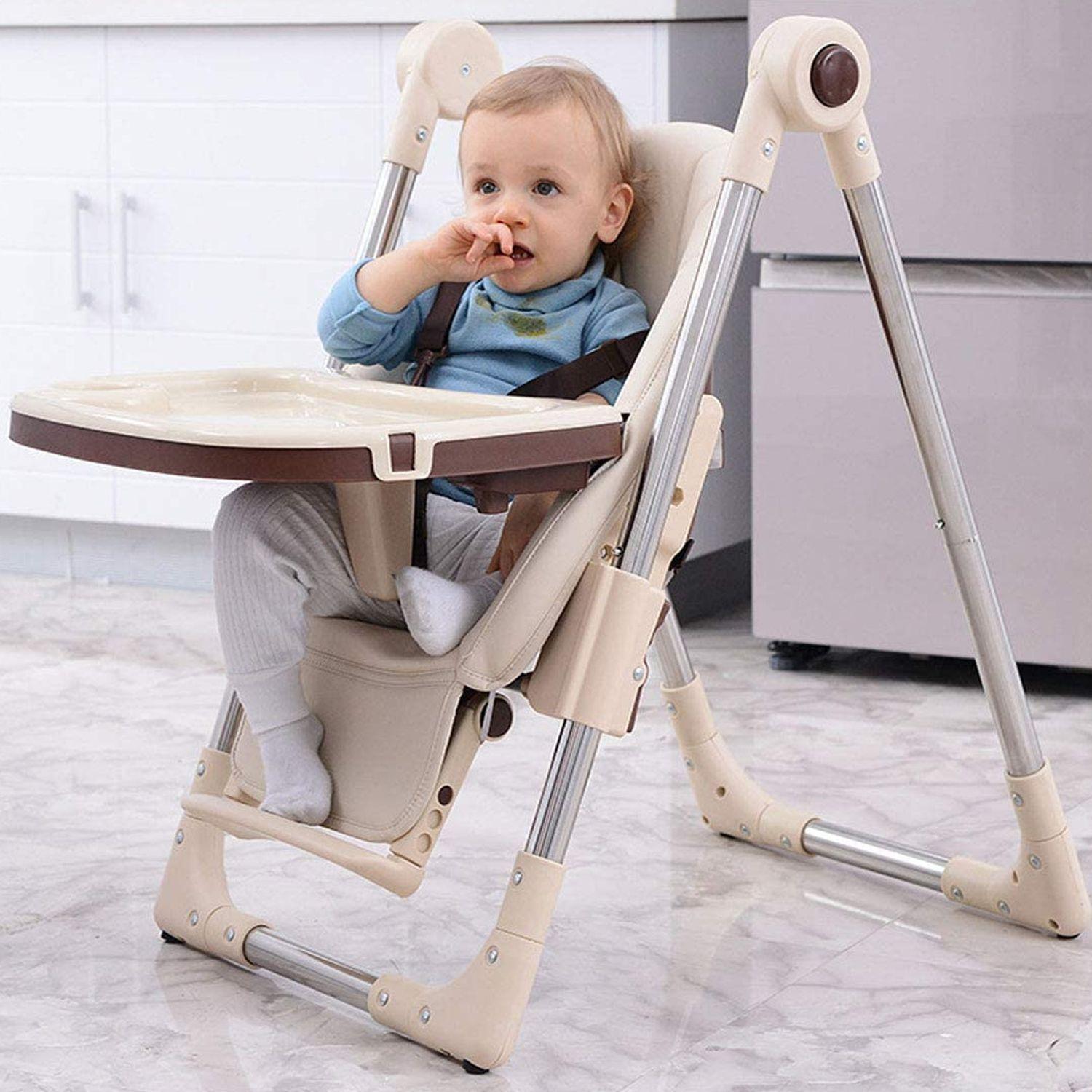 Silla De Comer Bebe Regulable Eco Cuero Beige-4